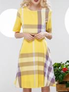 Romwe Yellow Plaid Belted A-line Dress