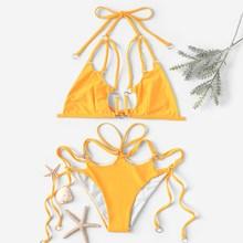 Romwe Harness Halter Top With Tie Side Bikini Set