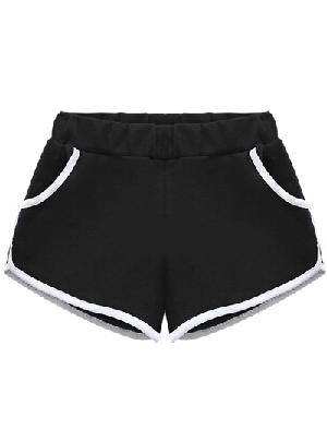 Romwe Elastic Waist Edge Pockets Black Shorts