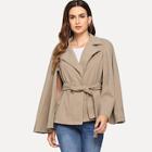 Romwe Self Belted Notched Collar Coat