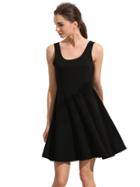 Romwe Black Sleeveless Plain Casual Skater Dress