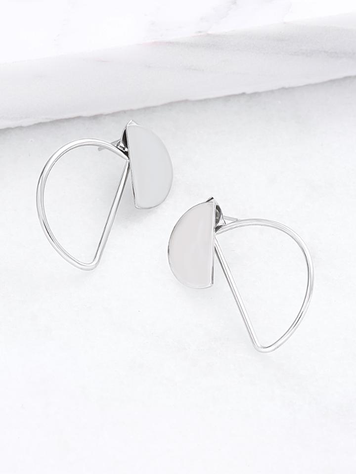 Romwe Silver Cutout Half Circle Stud Earrings