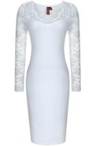 Romwe V Neck Lace Bodycon White Dress