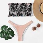 Romwe Floral Ruched Bandeau Top With High Cut Bikini Set