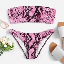 Romwe Snakeskin Pattern Bandeau With Low Rise Bikini