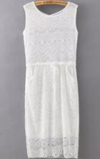 Romwe Drawstring Lace Sun White Dress