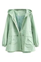 Romwe Drawstring Hoodied Green Coat