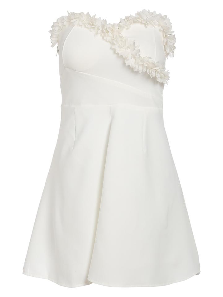Romwe Strapless Applique A-line Dress With Bow