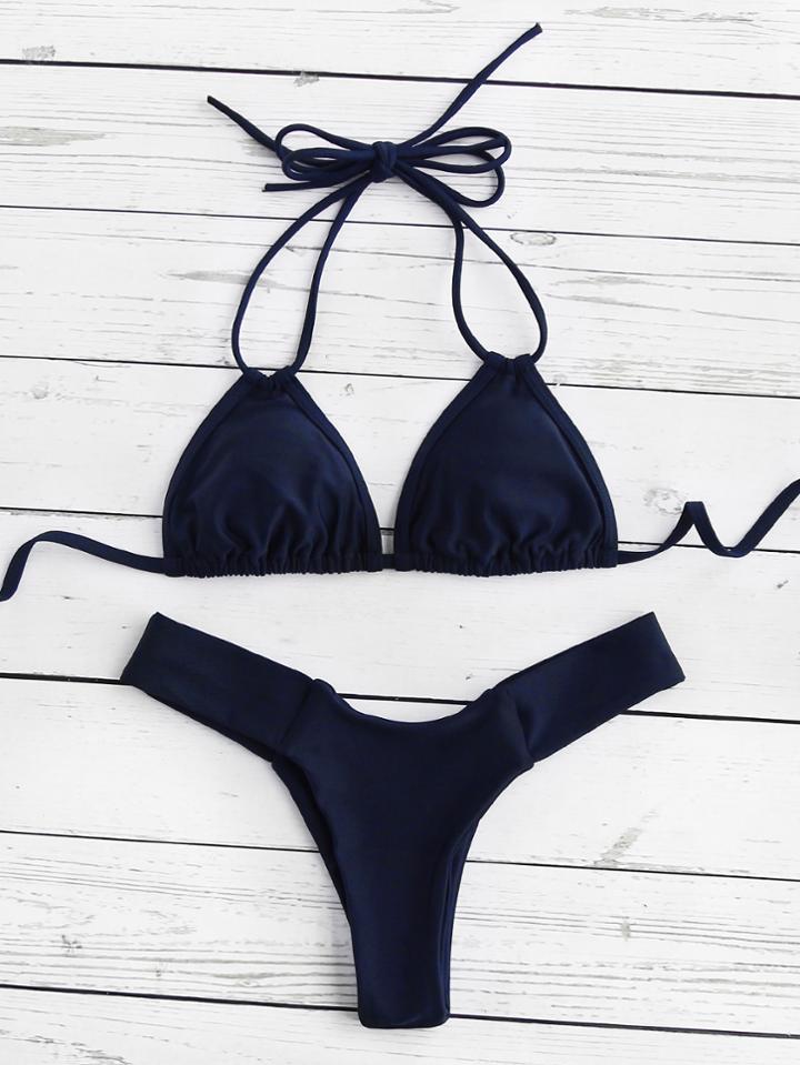 Romwe High Leg Halter Bikini Set