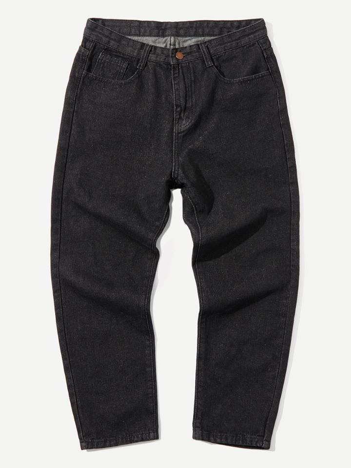 Romwe Men Solid Color Tapered Jeans