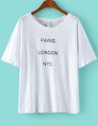 Romwe Paris London Nyc Print Hollow White T-shirt