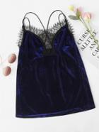 Romwe Velvet Lace Trim Criss Cross Cami Top