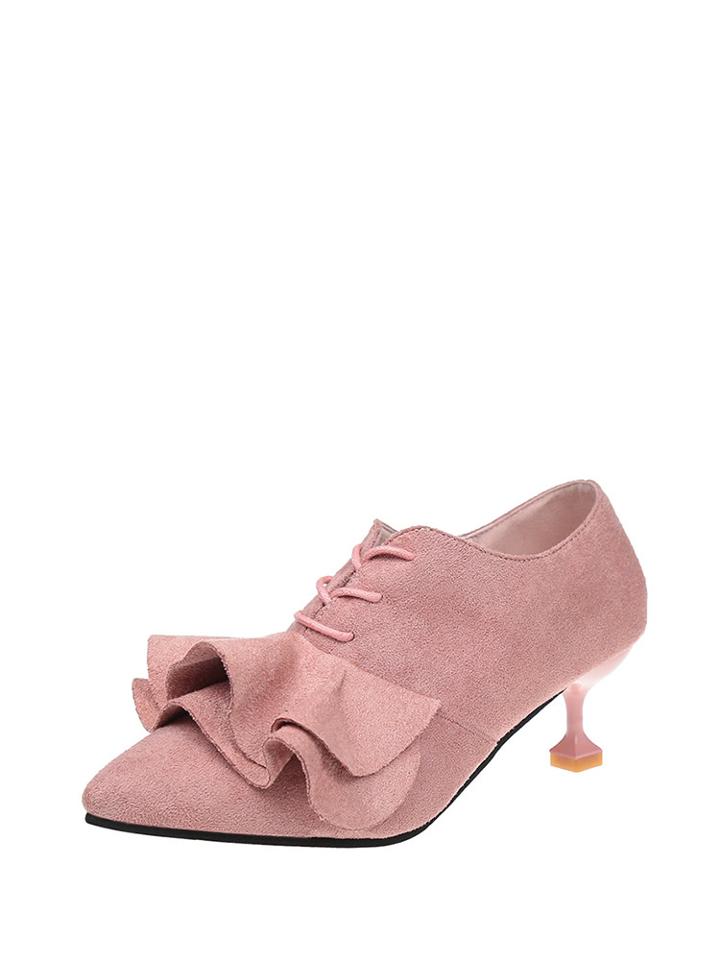 Romwe Ruffle Design Lace Up Heeled Shoes