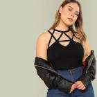 Romwe Plus Strappy Neck Solid Shell Top