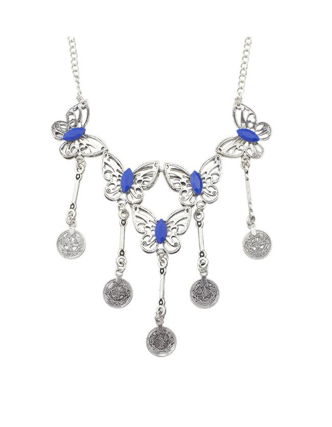 Romwe Blue Butterfly Statement Necklace