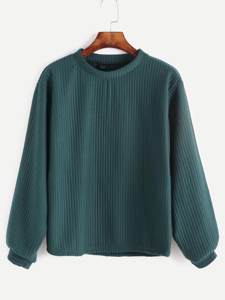 Romwe Peacock Green Ribbed Sweatshirt