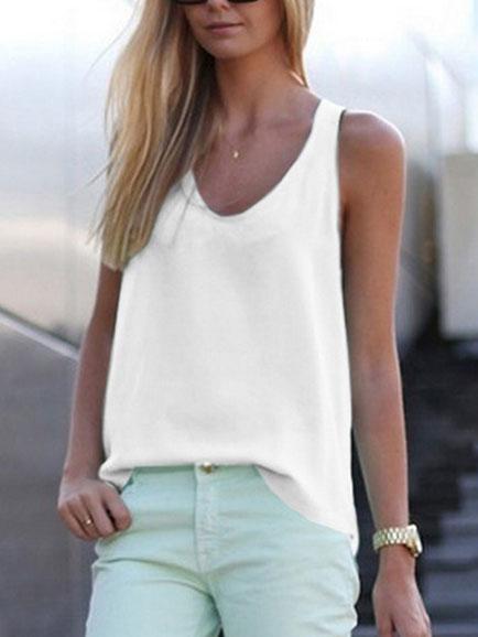 Romwe Sleeveless White Chiffon Top