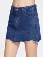 Romwe Raw Cut A Line Chambray Skirt