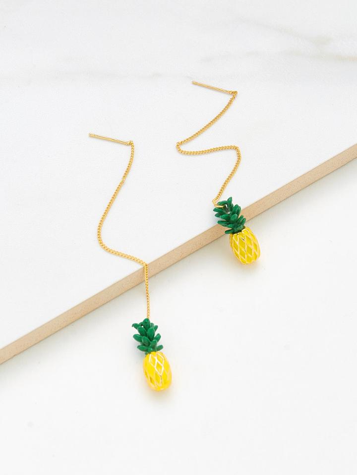 Romwe Pineapple Design Long Drop Earrings