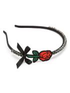 Romwe Bow Tie And Rose Design Headband With Rhinestones