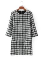 Romwe Front Pocket Plaid Tweed Dress