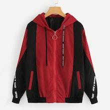 Romwe Letter Print Drawstring Detail Jacket