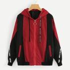 Romwe Letter Print Drawstring Detail Jacket