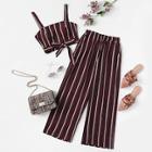 Romwe Plus Knot Front Striped Top & Pant