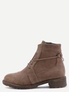 Romwe Brown Faux Leather Cap Toe Lace Up Short Boots