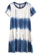 Romwe Navy Tie Dye Print Short Sleeve Tee Dress