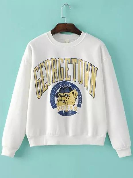 Romwe Dog Print Loose White Sweatshirt