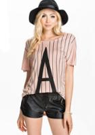 Romwe Vertical Stripe A Print T-shirt