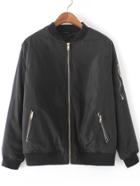 Romwe Black Crew Neck Zipper Front Jacket