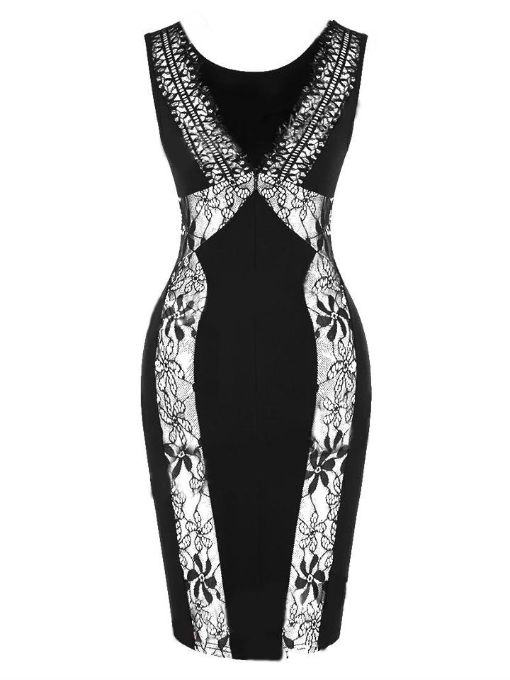 Romwe V Neck Lace Bodycon Dress
