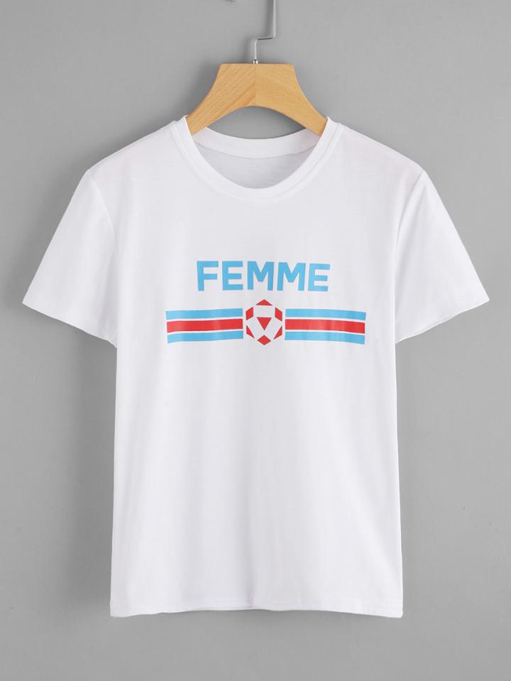 Romwe Graphic Print Round Neck Tee