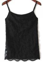 Romwe Black Spaghetti Strap Hollow Floral Organza Vest