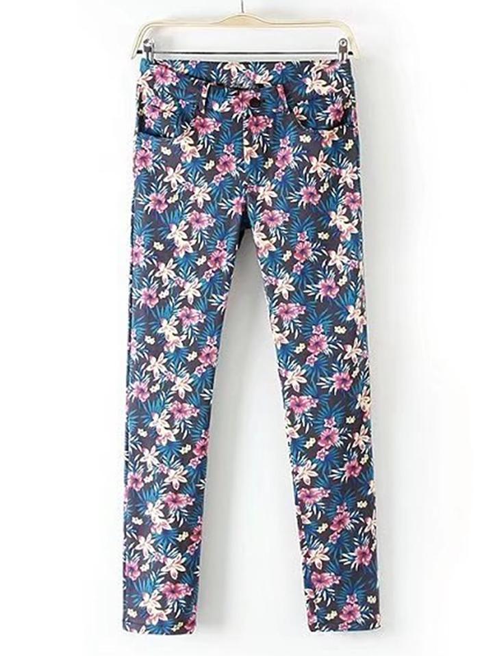 Romwe Floral Print Slim Pants