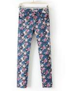 Romwe Floral Print Slim Pants