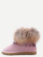 Romwe Pink Leather Fur Cuff Snow Boots