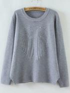 Romwe Grey Beaded Round Neck Casual Sweater