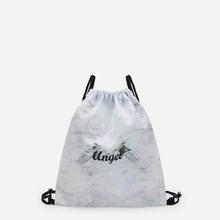 Romwe Wing And Letter Print Drawstring Backpack