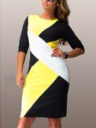 Romwe Color Block Round Neck Sexy Pencil Dress