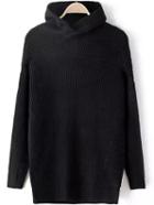 Romwe Turtleneck Asymmetrical Black Sweater