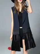 Romwe Navy Lapel Pleated Combo Vest