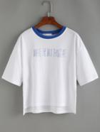 Romwe Contrast Blue Neck High Low T-shirt
