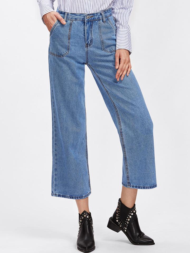 Romwe Dual Pocket Wide Leg Jeans
