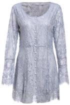 Romwe Buttons Lace Grey Dress