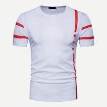 Romwe Men Star Print Striped Tee