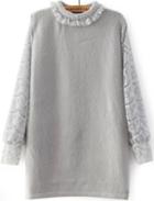 Romwe Contrast Lace Loose Knit Grey Sweater
