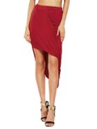 Romwe Red Slim Bodycon Asymmetrical Skirt